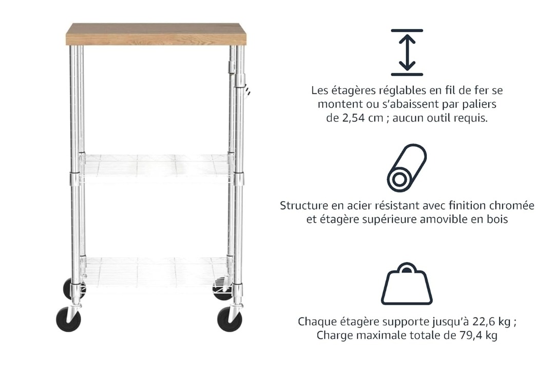 image de servante inox plateau bois